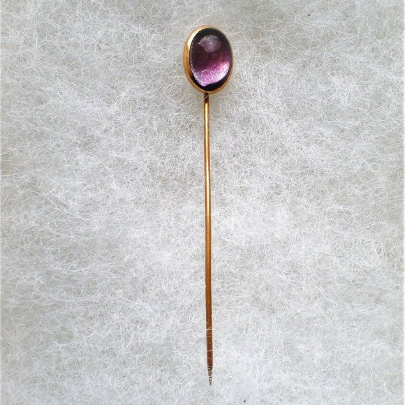 Antique Victorian Edwardian 14K Gold Amethyst Glass Hat Pin...